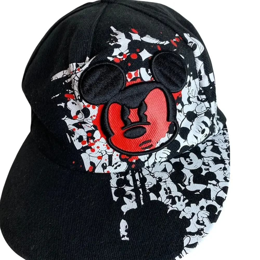 Angry Mickey Disney Parks Flat Bill Cap Hat Black Red White Youth